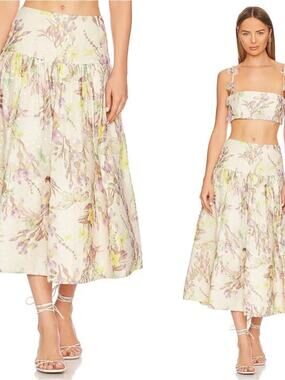 ALEXIS Phoebe Floral Embroidered Polkadot Midi Skirt Size Small